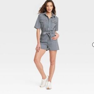 Women's Short Sleeve Denim Jumpsuit - Universal Thread Blue shorts size 12